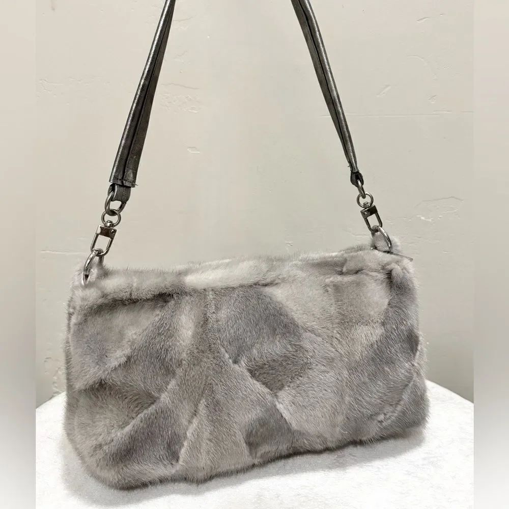 Natural Mink Fur Handmade Shoulder Bag/Clutch/Crossbody, Includes 2 Straps Style